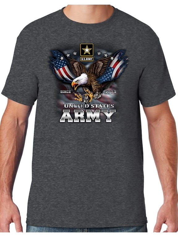 Mens US Army Patriotic Eagle T-shirt, Small Black Heather