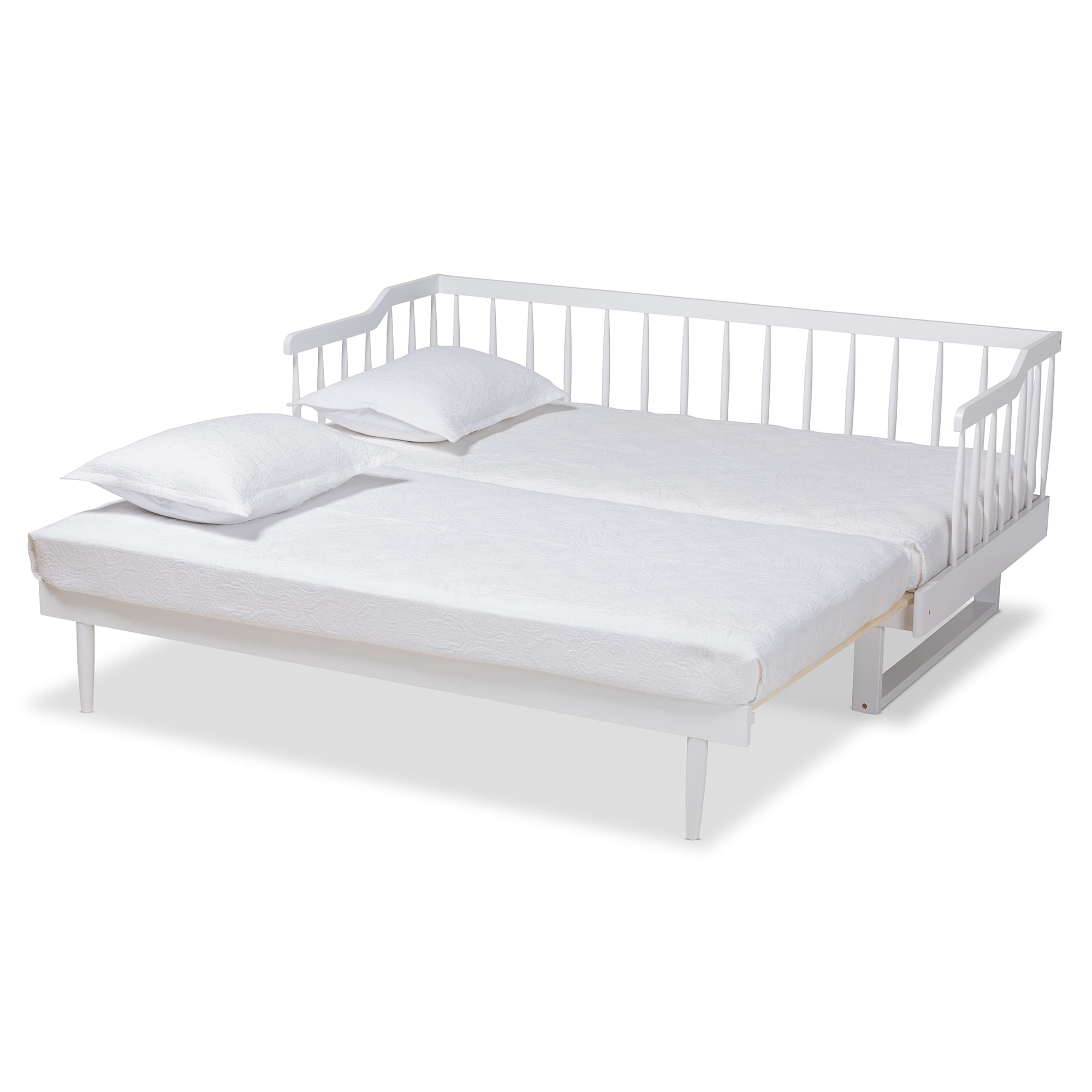 Baxton Studio Muriel Modern and Transitional White Finished Wood Expandable Twin Size to King Size Spindle Daybed