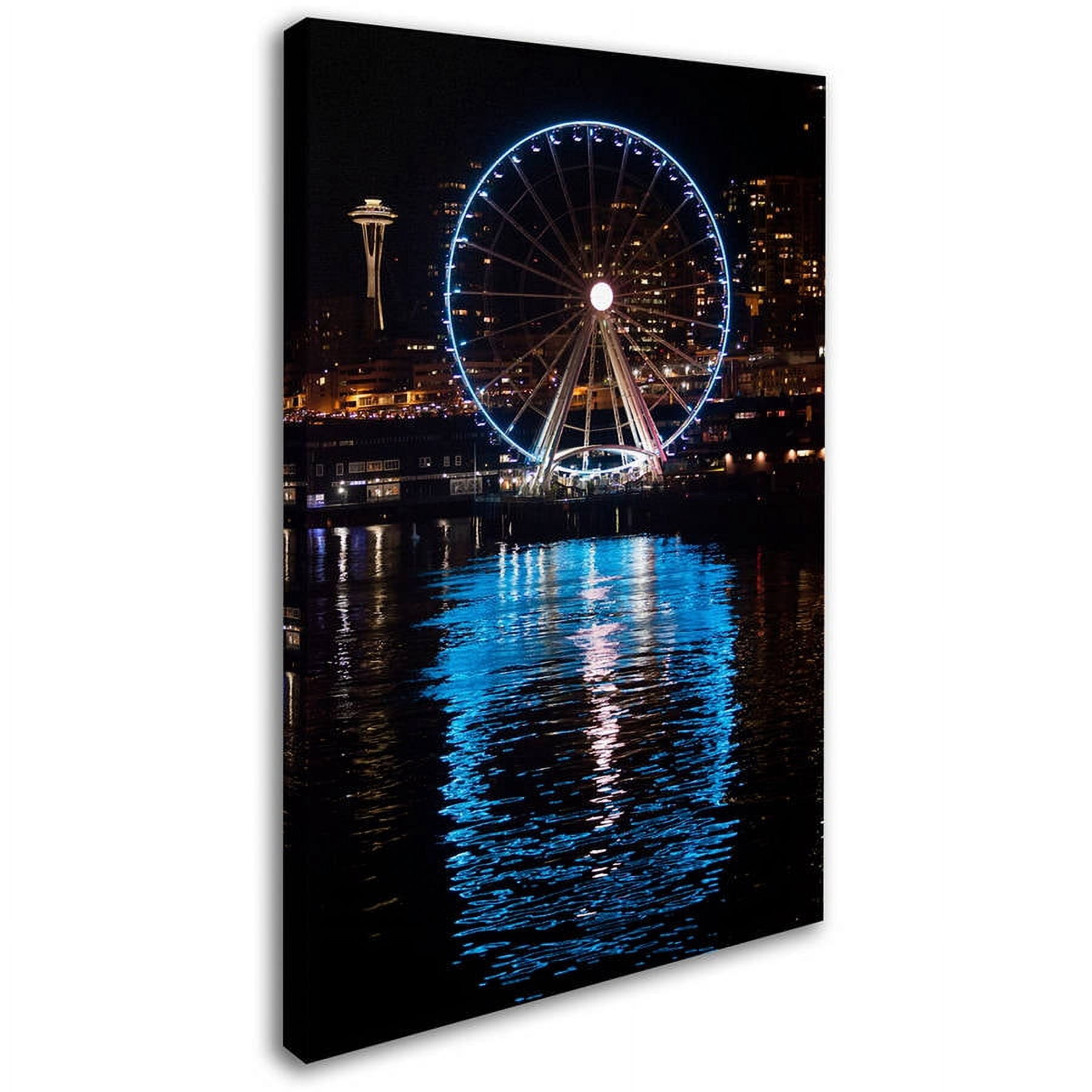 Trademark Fine Art "Seattle Waterfront at Night" Canvas Art by Yale Gurney