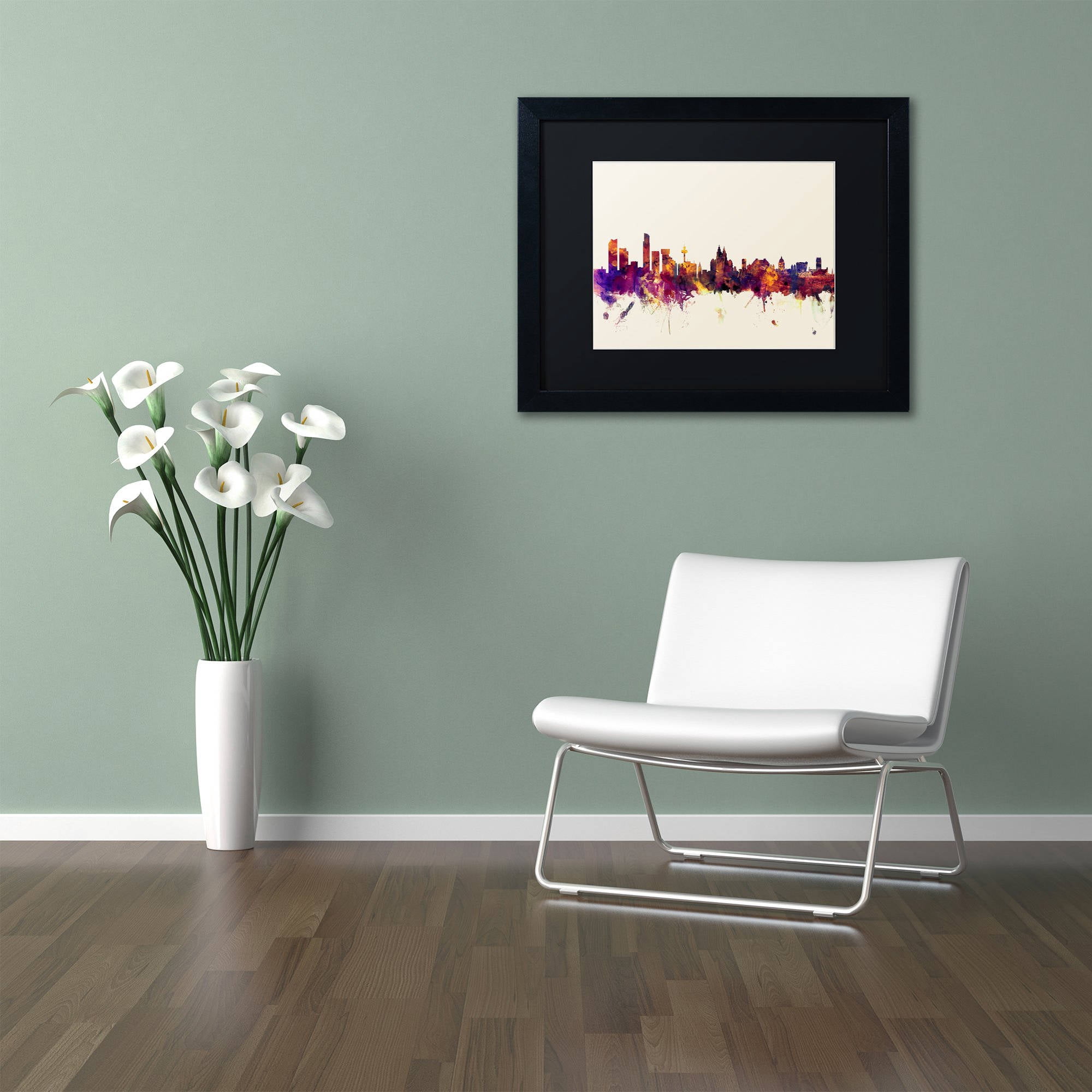 Trademark Fine Art "Liverpool England Skyline" Canvas Art by Michael Tompsett, Black Matte, Black Frame