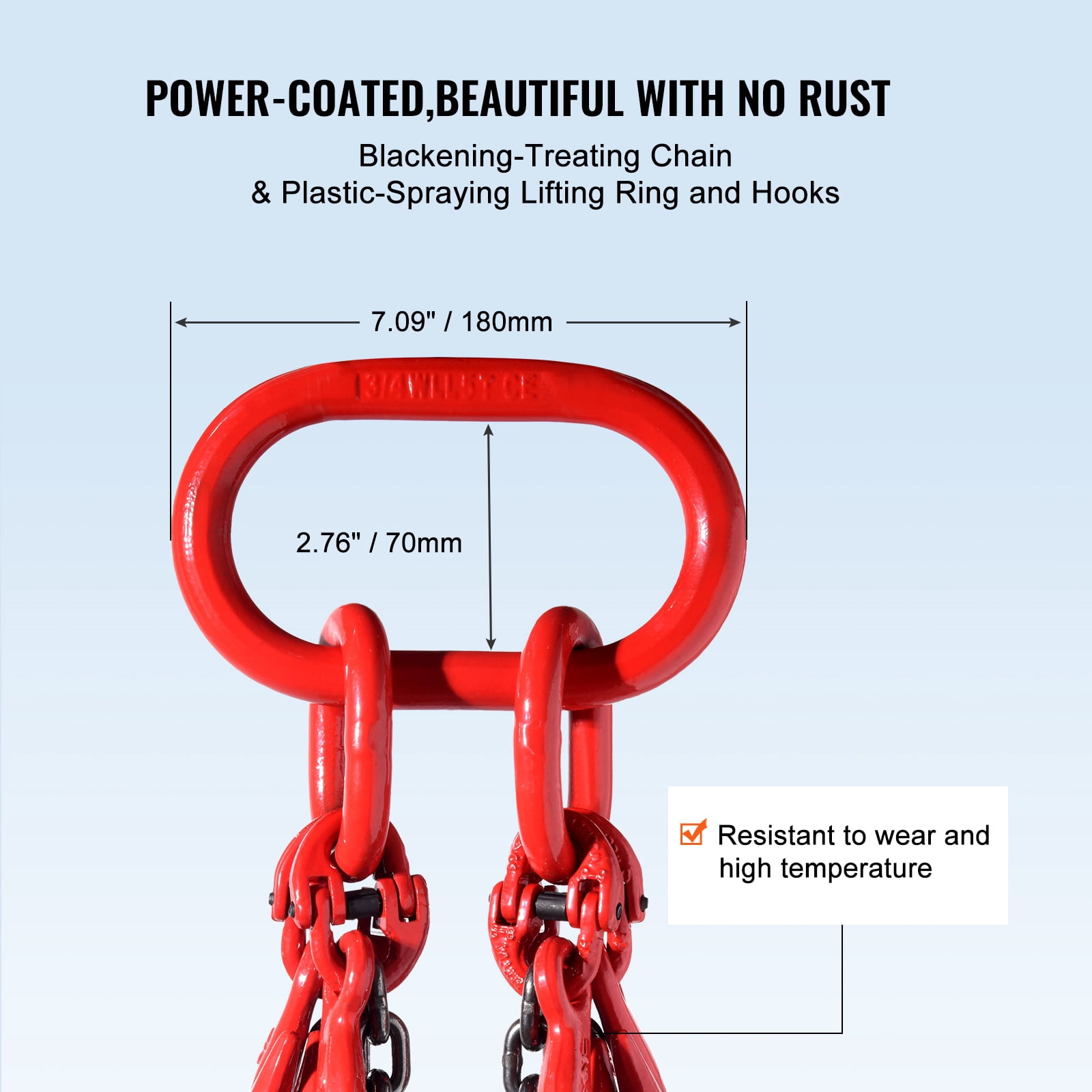 KFFKFF Chain Sling, 5/16 inch x 10 ft Chains for Lifting with Hooks, G80 Engine Hoist Chains, 11000 lbs/5 Ton Chains for Lifting Slings for Engine Hoist, Engine Lifting Chain with 4 Leg Grab Hooks
