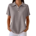 thumbnail image 2 of Siminsem Womens Short Sleeve Knit Shirts 2026 Spring Summer Casual V Neck Pullover Tops Ribbed Knit Collared Blouses Lightweight Business Work Outfits Plus Size, Grey, S, 2 of 6