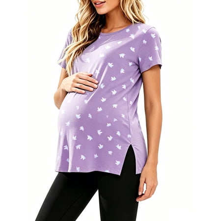 Women's Maternity Tops Shirts Short Sleeve Split Side Pregnancy Clothes