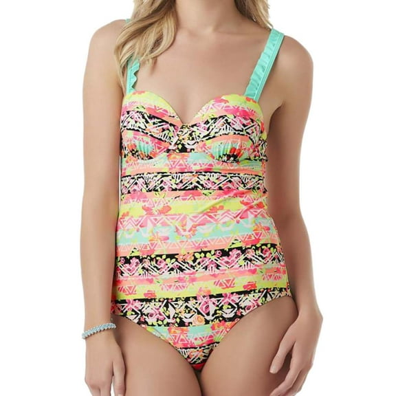 Bongo Junior Women Neon Pink Floral & Geometric 1 Piece Swim Suit