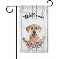 Welcome Spring Summer Flowers Cute Labrador Dog Decor Garden Flag Lovely Floral Seasonal Home Decor Banner for Outside Double Side 12.5X18 Inch