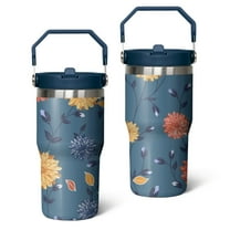 20oz Pioneer Stainless Steel Tumbler with Top Handle,Colorful Floral Travel Coffee Mug Flip Straw Cup,Gifts for Women Girls Men Adults