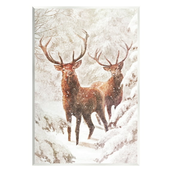 Stupell Industries Elks Snowy Forest Wildlife Holiday Painting Unframed Art Print Wall Art