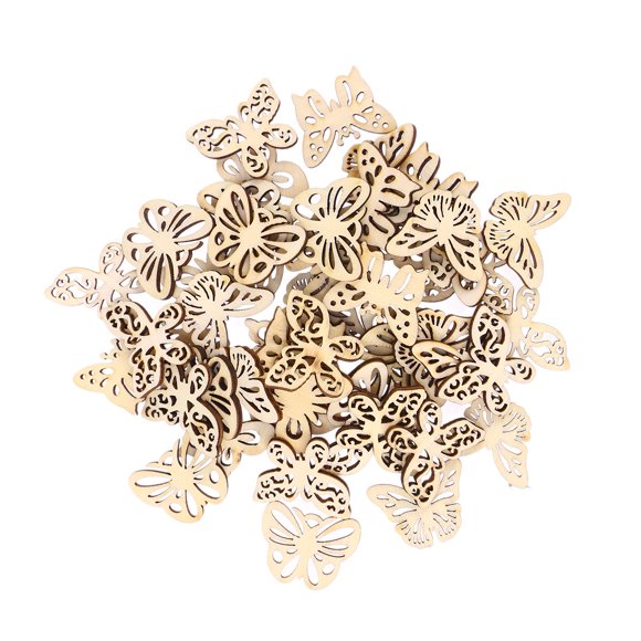 OUNONA 50pcs Butterfly Shaped Cutout Light Brown Wood Craft Embellishments for Wedding Decorations