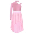 thumbnail image 2 of Nyeemya Kids Girls One Shoulder Long Sleeve Dance Crop Tops with Chiffon Skirt Set Pink 16, 2 of 7