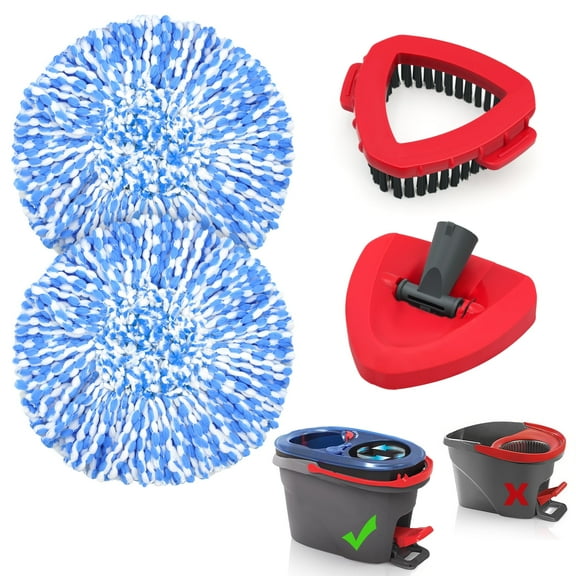 JEHONN Spin Mop Replacement Heads 2 Packs with Triangle Base and 1 Scrub Brush (Blue)