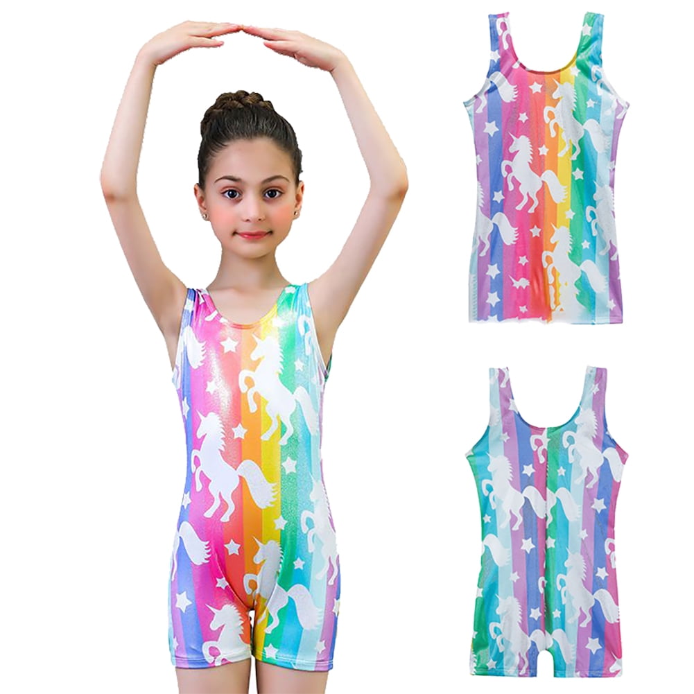 Leotards for Girls Gymnastics with Shorts Shiny Unicorn Mermaid Rainbow Sparkle Ribbons Biketard for Baby Girls 