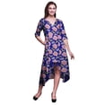 thumbnail image 1 of Bimba Robe Mi-Longue Classique en Coton Bleu à Imprimé Floral Oeillet et Marguerite à Manches Courtes avec Poches, Coupe Droite Asymétrique - Moyen, 1 of 4