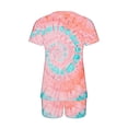 thumbnail image 3 of 2 Piece Pajamas Sets for Women Summer Tie-dye Outfits Short Sleeve Pleated V Neck Top and Shorts Set lounge Homewear (XXL, pink 02), 3 of 5