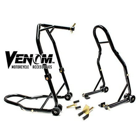 Dyna Triple Trees - Venom Motorcycle Front Triple Tree & Rear Swingarm Paddle Lift Combo Wheel Lift Stands + Paddock Attachments For Yamaha, Honda, Kawasaki, Suzuki, Ducati, BMW - Sport Street Bike Motorcycle