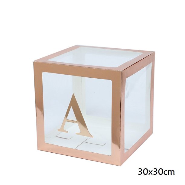 Caja transparente de oro rosa de 30x30cm para bebé, caja de A-Z con letras, nombre de niña, decoraciones para fiesta de primer cumpleaños, boda, novia, Baby Shower