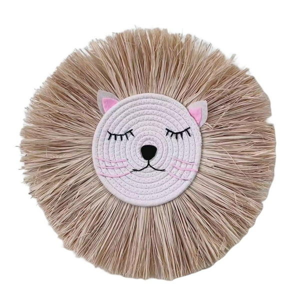 Decoración de pared tejida a mano León hilo de algodón paja colgante artesanía Animal 40cm tapiz de dibujos animados decoración colgante para Estilo B