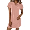 thumbnail image 3 of TaTaai Women's Spring Summer Casual Dress Short Sleeve Round Neck Solid Color Loose Fit Knee Length Shift Dress Soft Breathable Gift, 3 of 7