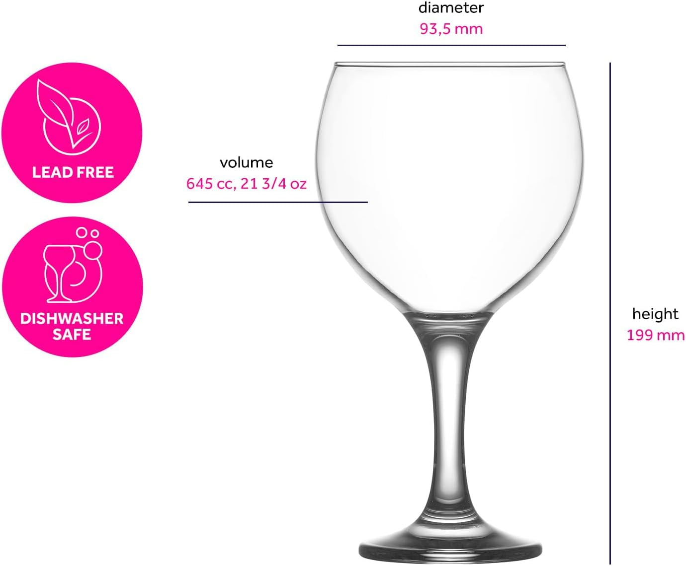 LAV Gin and Tonic, Aperol Spritz Glass Set 4-Piece, 21.75 oz, Clear Balloon Wine Glasses with Stem for Red, White Wine, Cocktails, Oversize Large Goblets for Spritz, Water