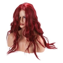 Unique Bargains Lace Front Wigs For Women Girl 26" Wine Red Long Body Wave with Wig Cap