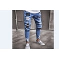 thumbnail image 2 of Men Skinny Ripped Jeans, Slim Fit Pants, Destroyed Zipper Holes Trousers, 2 of 2