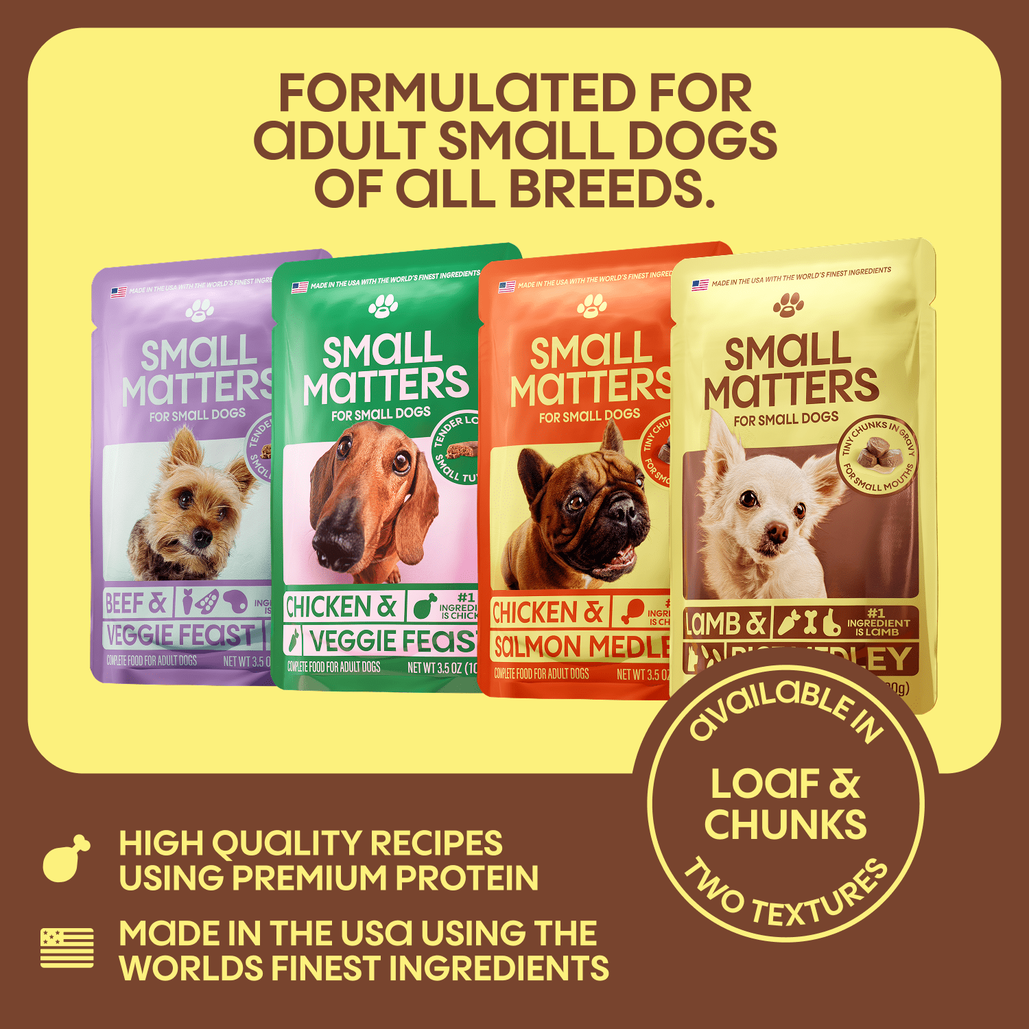 (24 pack) Small Matters Adult Dog Food for Small Dogs, Lamb & Rice Medley Chunks in Gravy, 3.5oz Pouch