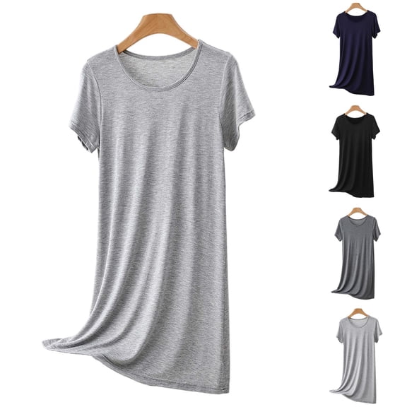 YFNNUP Womens Nightgown Soft Lightweight Sleepwear Crewneck Short Sleeve Sleepshirt Loose Fit Soft Nightdress Gray XL