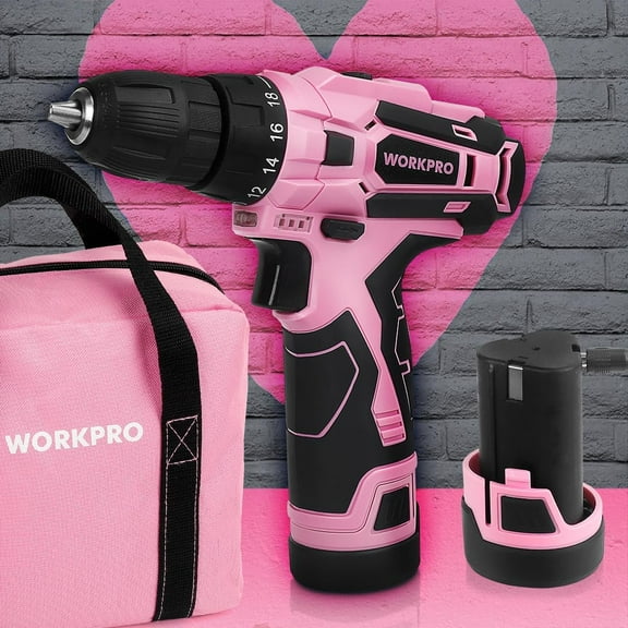 Pink Cordless Drill Driver Set, 12V Electric Screwdriver with Keyless Chuck, LED Light & Storage Bag - Perfect Gift