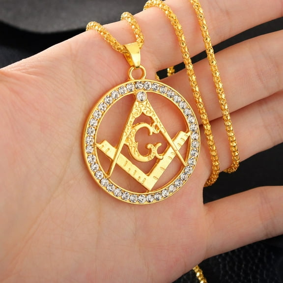 Hip Hop 14K Yellow Gold Masonic Symbol Necklaces & Pendants For Women/Men Golden Color Free-mason Fashion Jewelry
