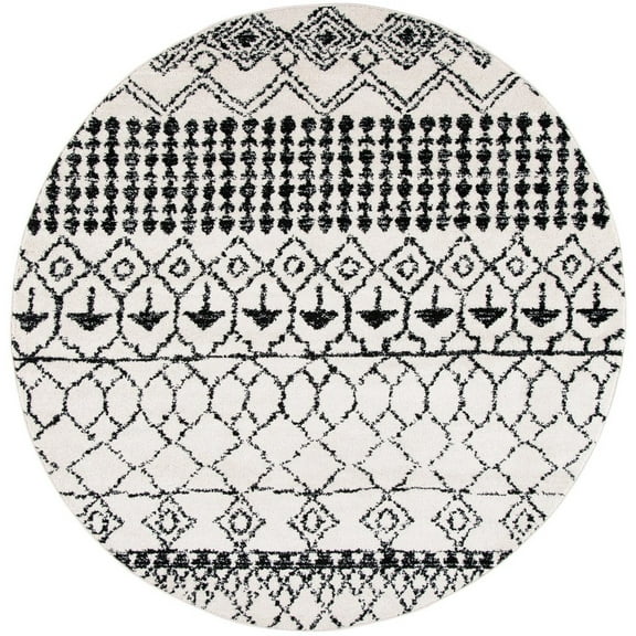 SAFAVIEH Tulum Coriander Moroccan Geometric Area Rug, 5' x 5' Round, Ivory/Black