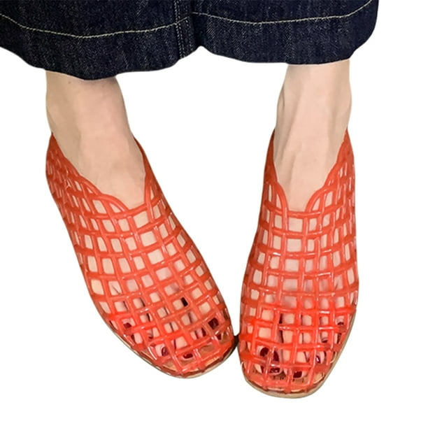 Sandalias Planas Casuales para Mujer Jelly Flats Punta Cuadrada Ligeras La Playa Verano