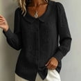 thumbnail image 4 of Sheghy Workout Tops Women's Collared Embroidered Printed Long-sleeved Blouse Black S, 4 of 7
