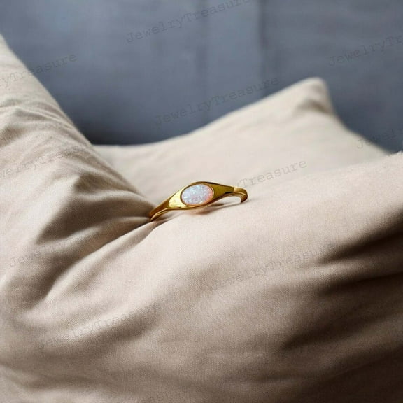 JEWELRYTREASURE Oval Fire Opal Ring / Solitaire Engagement Ring / Minimalist Statement Ring / October Birthstone Gift for Love