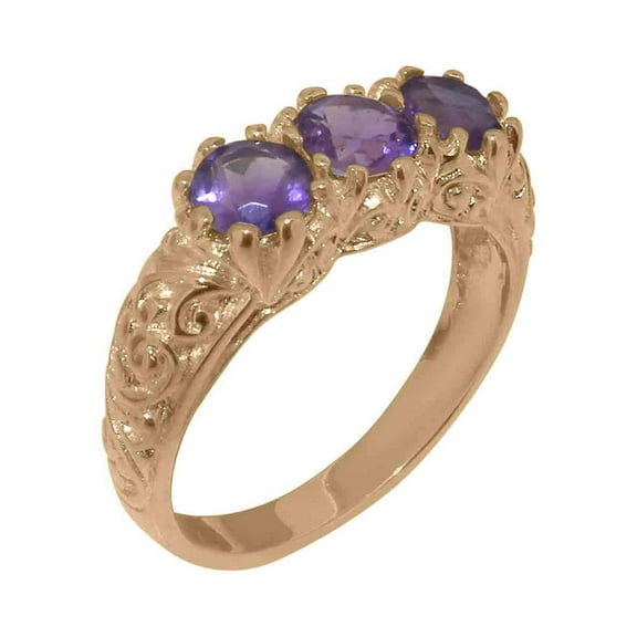 LBG British Made 9k Rose Gold Natural Amethyst Womens Anniversary Ring - 33 size options - Size 10