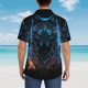 thumbnail image 4 of Balery Cool Blue Light Wolf Camisas hawaianas de manga corta para hombre, camisas playeras de corte holgado, camisas de vacaciones con botones,Small, 4 of 7