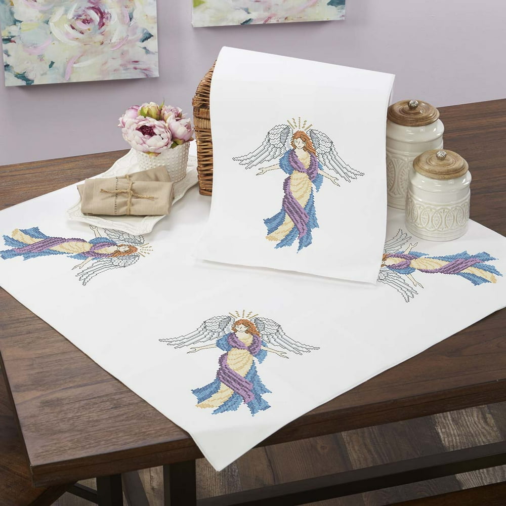 Herrschners® Glorious Angels Table Topper & Runner Stamped CrossStitch
