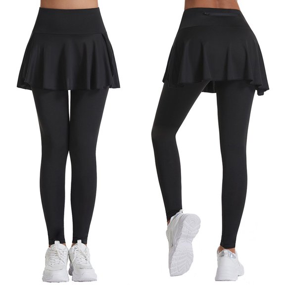 Yoga Pants for Women High Waist Hip Lifting Solid Pants with Pleated Tennis Skirt Anti Exposure Women's Yoga Leggings Black L