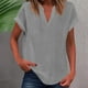 thumbnail image 2 of Camiseta sin mangas de verano para mujer, corte holgado, cuello en V plisado, sin mangas, bajo curvo, fluida, 2 of 5