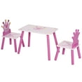 thumbnail image 3 of Qaba 3-Piece Kids Wooden Table and Chair Set with Crown Pattern Gift for Girls Toddlers Arts Reading Writing Age 2-4 Years Pink, 3 of 10