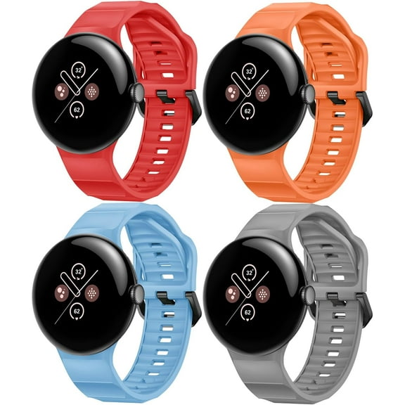 KOMI Sport Bands Compatible with Google Pixel Watch 3 45mm Band, 4 Pack Waterproof Rugged Silicone Sport Strap for Pixel Watch 3 Band 45mm 2024 Women Men