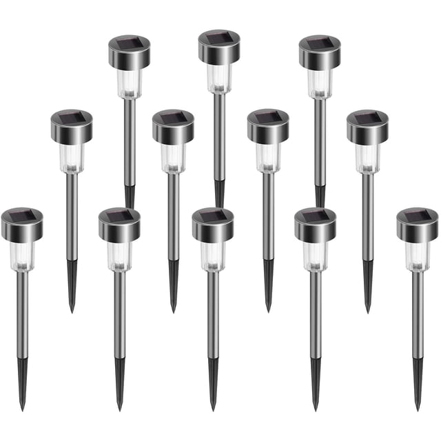 Luz blanca cálida 12PCS Luz de tubo pequeño solar de acero inoxidable Xemadio CJWUS-4193