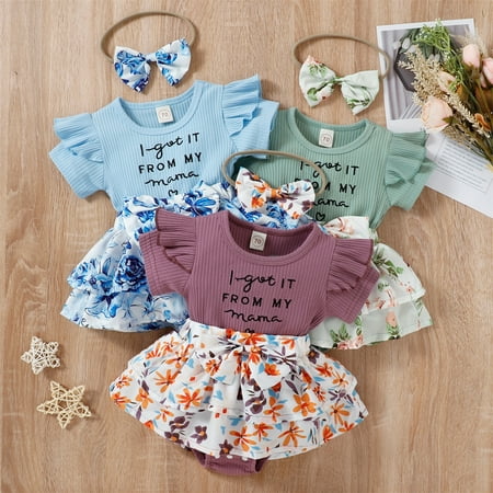 

Zukuco Newborn Baby Girl Romper Clothes Tutu Dress Ruffle Sleeve Onsesie Jumpsuit Headband Baby Outfit for Girl