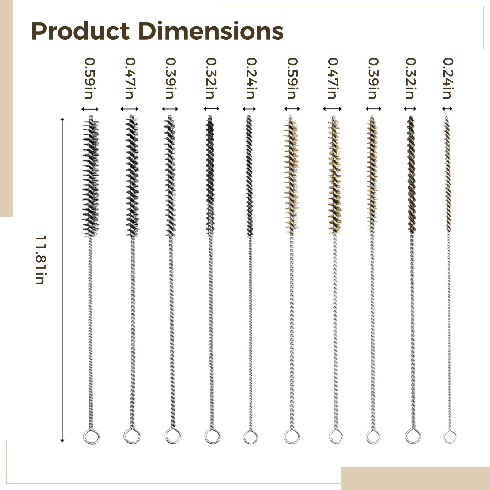 20 Pack Pipe Cleaning Brushes – Stainless Steel & Bronze Wire, Multi‑Sized 0.24"-0.59", Tube & Sink Drain Cleaner, Rust‑Resistant, Reusable, 2 Colors