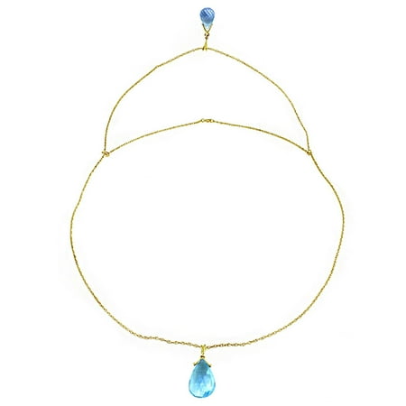 Briolette Drop Necklace (ALARRI 14K Solid Gold Front And Back Drop Necklace w/ Briolette Blue Topaz with 22 Inch Chain)