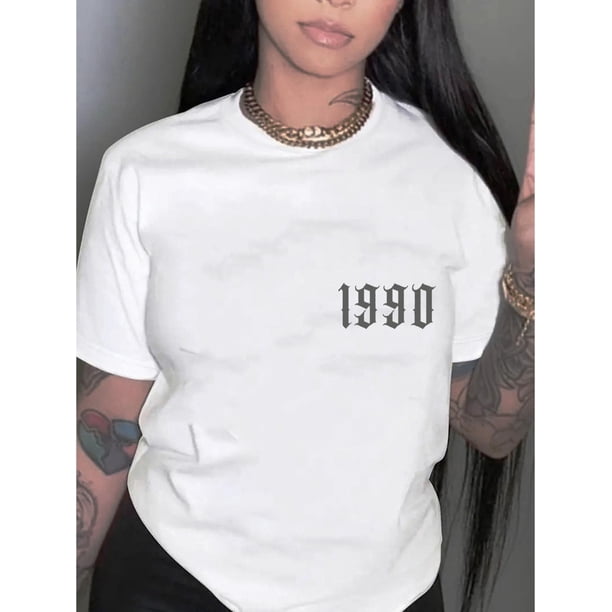 Camiseta De Mujer De Verano Ligera Básica Para Mochilero, Camping, CaminarWomen's Casual Sporty T-Shirt with Geometric Print - Comfy Crew Neck Short Sleeve Top, Perfect for Summer & HolidaysFather's