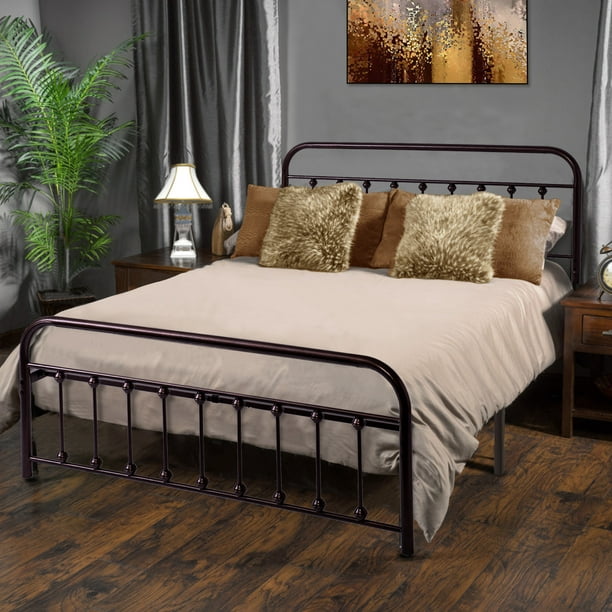 Waytrim Vintage Metal Bed Frame, Brown Queen Bed Frame