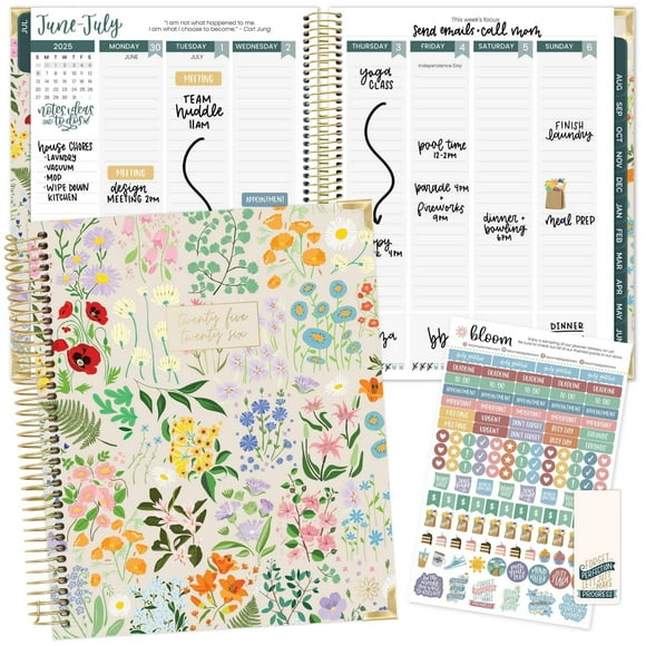 bloom daily planners 2025-2026 Hardcover Academic Year Goal & Vision Planner (July 2025 - July 2026) - Monthly & Weekly Calendar Agenda Organizer - 7.5" x 9" - Garden Party, Beige