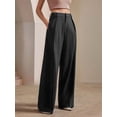 thumbnail image 6 of Pinstripe Dress Pants Women High Waisted Wide Leg Pants with Pockets Pleated Business Trousers Black XL, 6 of 9