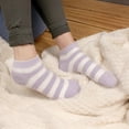 thumbnail image 2 of BambooMN Women's Fuzzy Aloe Infused Soft Nylon Spa Socks - Purple Stripes - Regular - 3 Pairs, 2 of 5