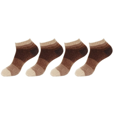 

BambooMN 4 Pairs Women s Chenille Fuzzy Color Block Ankle Home Socks Wood Sizes 4-9