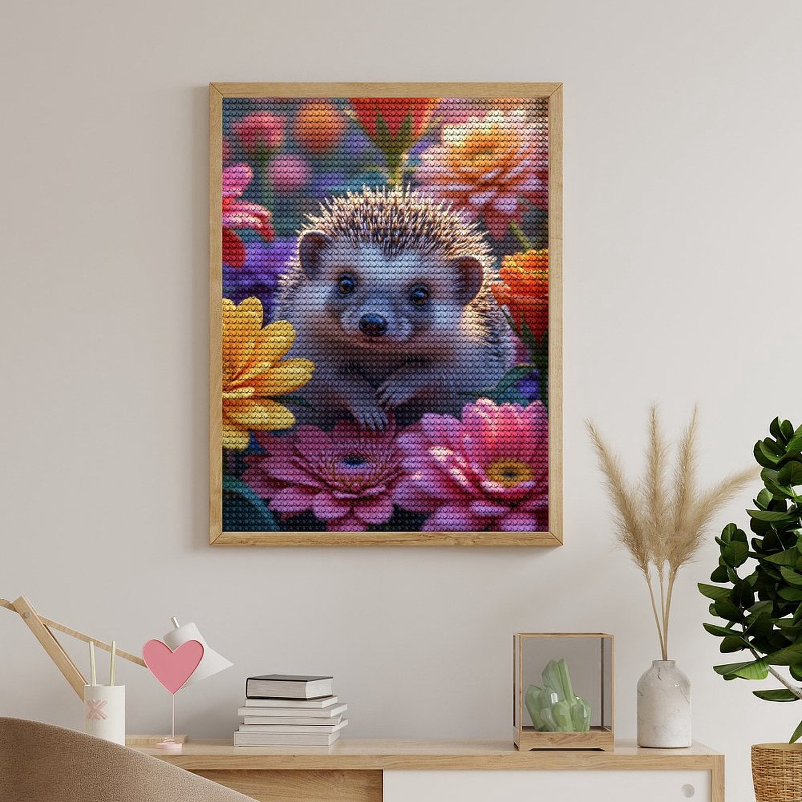 Diamond Art Kits for Adults, Adorable Hedgehog Among Colorful Blooms 5D Diamond Painting Kits for Adults Beginners, DIY Full Drill Diamond Painting, Gem Art and Crafts 12x16